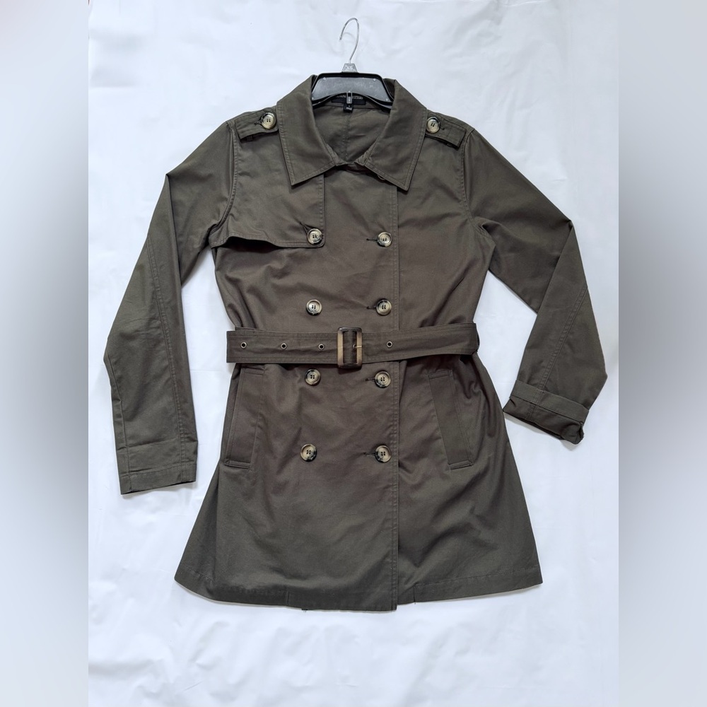 Trench Coat Belted Women’s Double-Breasted- Olive Small - Picture 13 of 15